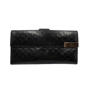 Gucci Black Guccissima Leather Continental Flap‎ Snap Wallet